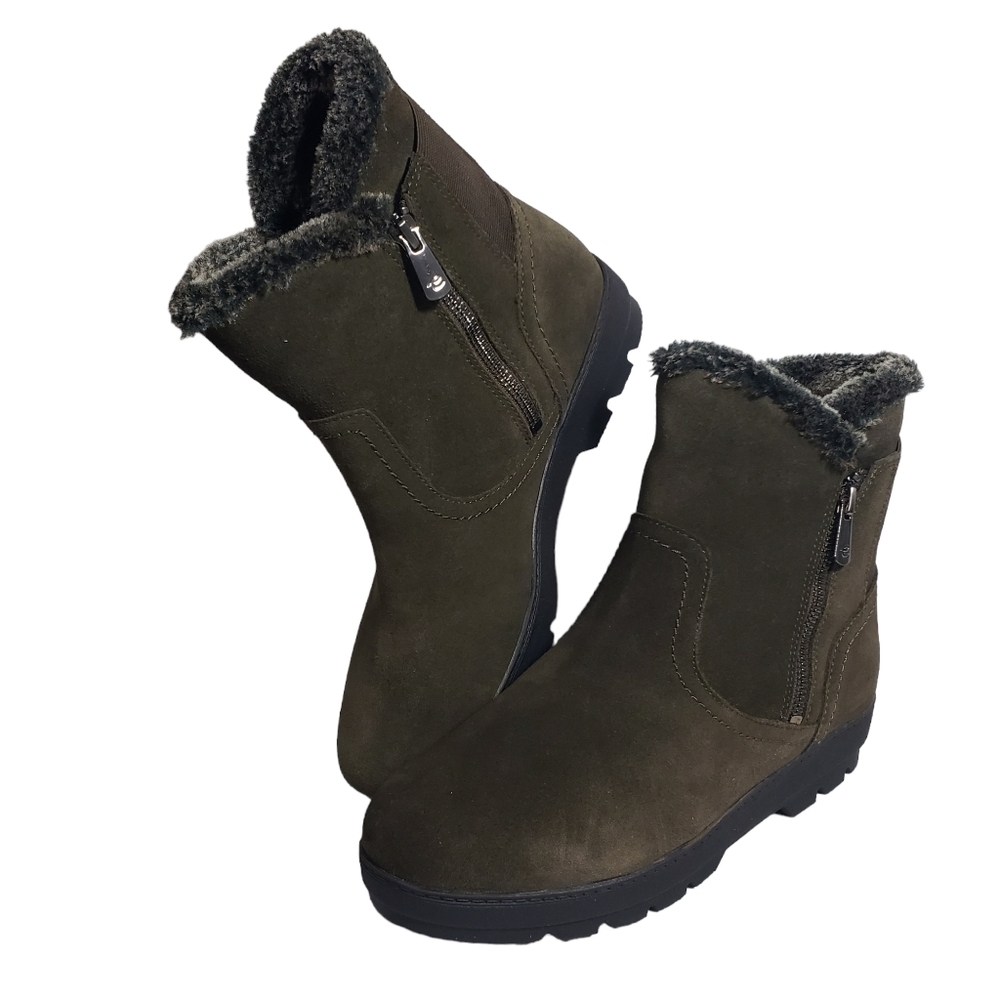 Easy Spirit Adabelle Dark Green Leather Faux Fur Casual Winter Bootie Sz 8M, 7M